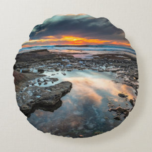 Sunset from the tide pools round pillow