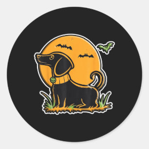 Sunset Full Moon Black Dog Lab Dachshund Halloween Classic Round Sticker