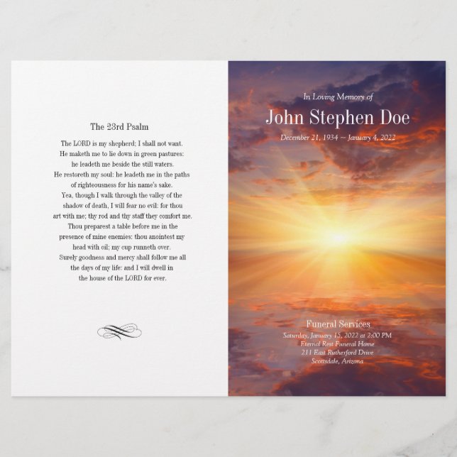  Sunset Funeral Program | Order of Service Memoria (Front)