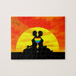 Sunset gay lesbian love meditation jigsaw puzzle