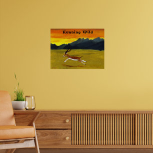 Sunset Gazelle Running Wild Animal Poster