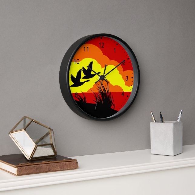 Sunset Geese Silhouette Clock (Office)