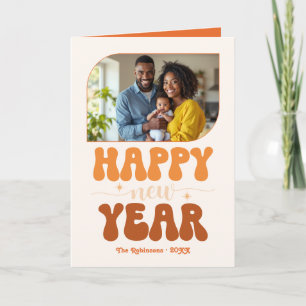 Sunset Glow Happy New Year Retro Groovy Photo Holiday Card