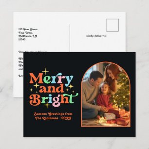 Sunset Glow Merry and Bright Retro Christmas Holiday Postcard