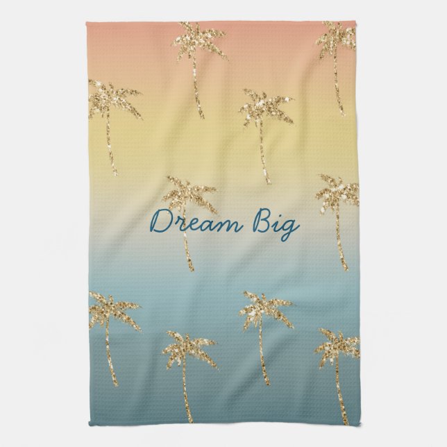 Sunset Gold Glitter Palm Trees Kitchen Towel (Vertical)