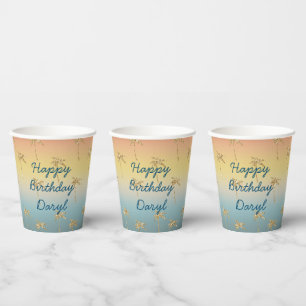 Sunset Gold Glitter Palm Trees Paper Cups