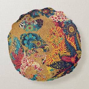 Sunset Gold Papel Picado Mandalas Round Pillow