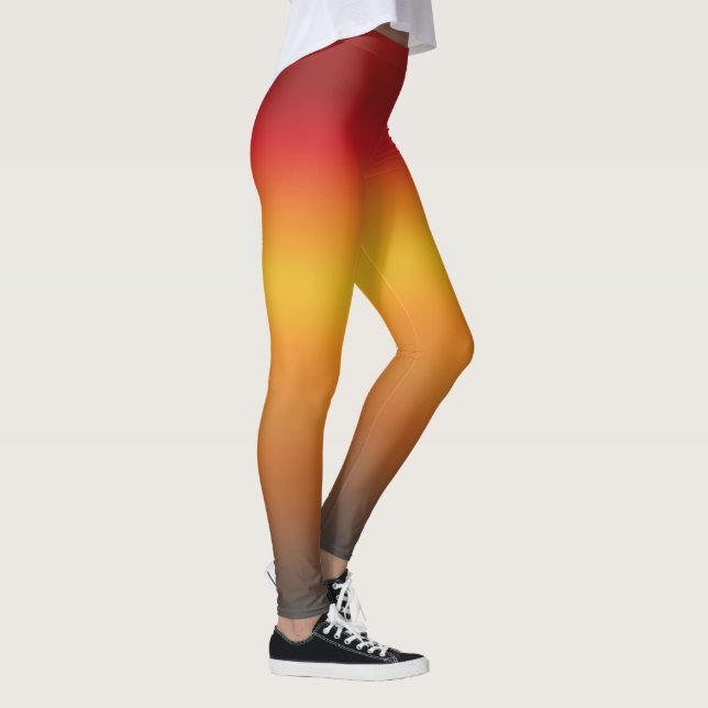 Sunset Gradient Vibrant Red Orange Yellow Ombre Leggings (Right)