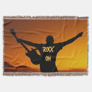 Sunset Guitar Man Silhouette Throw Blanket