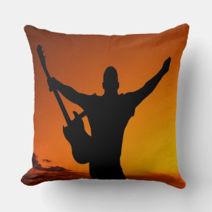 Sunset Guitar Man Silhouette Throw Pillow