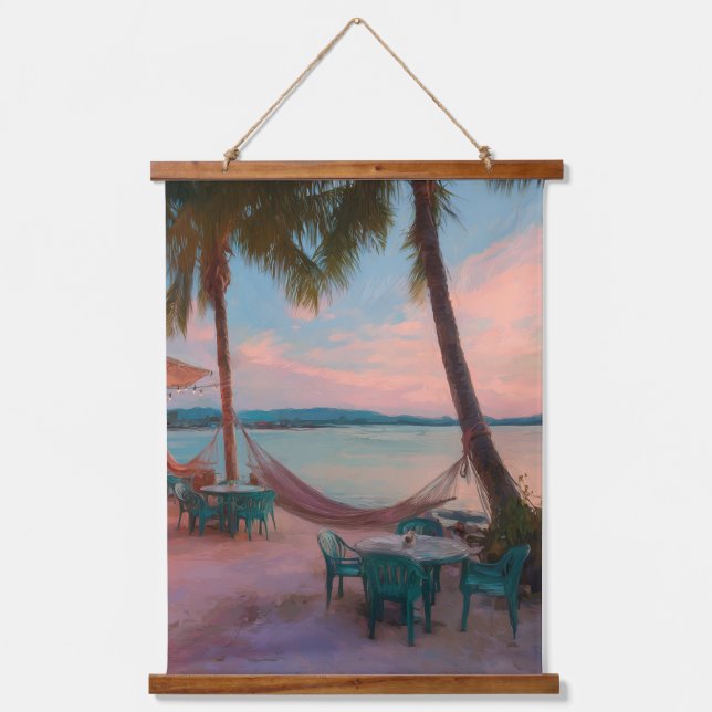 Sunset Hammock View Tropical Beach Art Hanging Tapestry (Front)