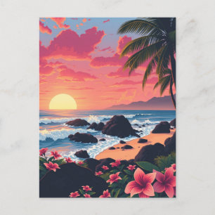 Sunset Hawaii Aloha Vintage Travel Postcard