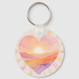 Sunset Heart Watercolor Serenity Keychain