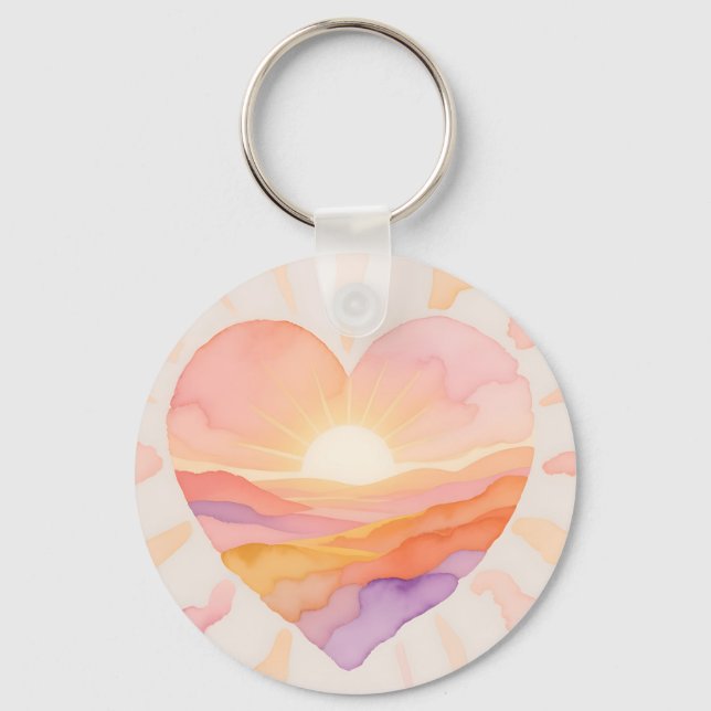 Sunset Heart Watercolor Serenity Keychain (Front)