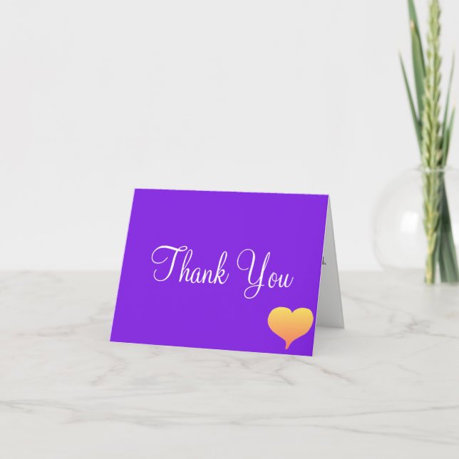 Sunset Hearts Violet Monogram Wedding Thank You Card (Front)
