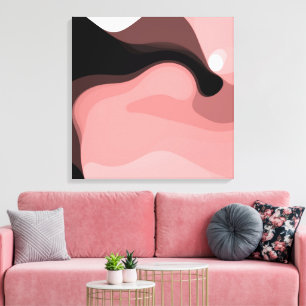 Sunset Horizon: Abstract Pink, Black & White Canvas Print