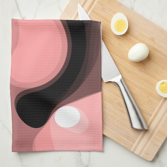Sunset Horizon: Abstract Pink, Black & White Kitchen Towel (Quarter Fold)