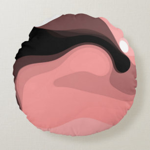 Sunset Horizon: Abstract Pink, Black & White Round Pillow