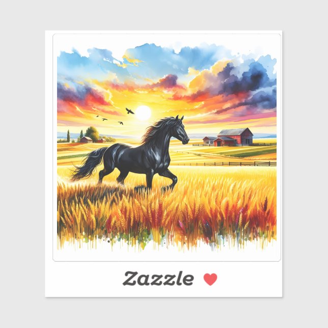 Sunset Horse in Vibrant Watercolor (Sheet)