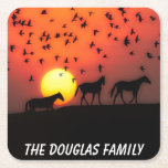 Sunset Horses and Birds Square Paper Coaster<br><div class="desc">An ideal accessory for the coffee table or just to use as a display,  this lovely Tiger picture would really stand out.
The text can be changed to suit your own requirements.
 
Photograph by Jean Beaufort</div>