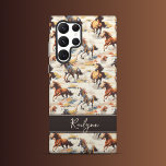 Sunset Horses  Samsung Galaxy Case<br><div class="desc">Samsung Case: Elevate your Samsung with the Whimsical Wild Horses Samsung Case. The vivid yet muted hues of orange, blue, and yellow combine with earthy browns to create a design that is both stylish and functional. Personalize it with your name or initials on the brown banner for a custom look....</div>
