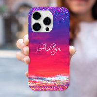 Sunset hot pink blue clouds confetti dot name bold