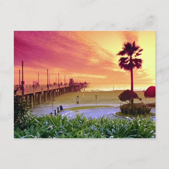 Sunset, Huntington Beach pier, California, U.S.A. Postcard (Front)