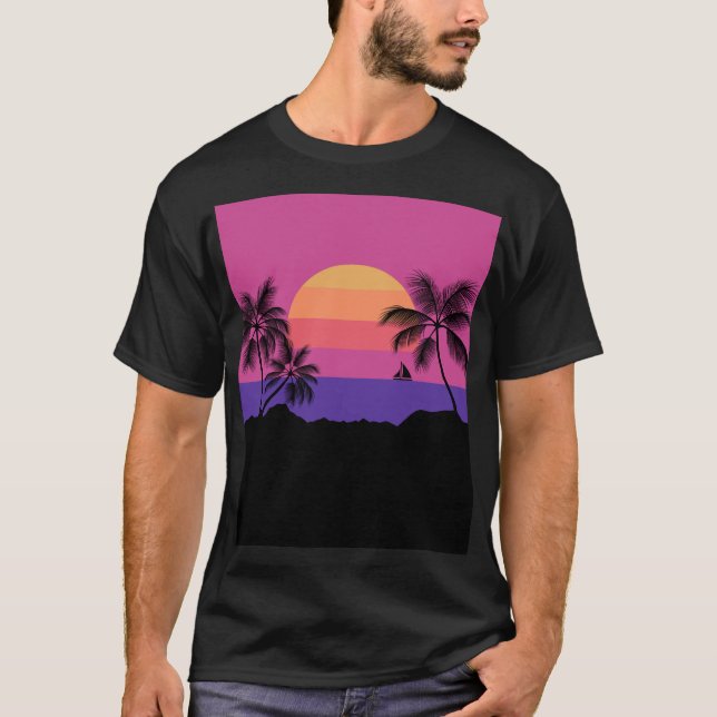 Sunset Illustration Black T-Shirt (Front)