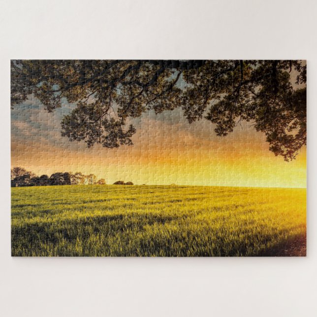 Sunset in a Rural Field Landscape Puzzle (Horizontal)