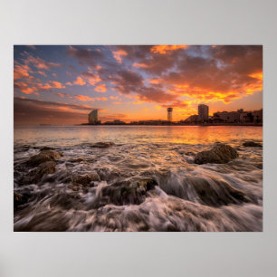 Sunset In Barcelona Poster