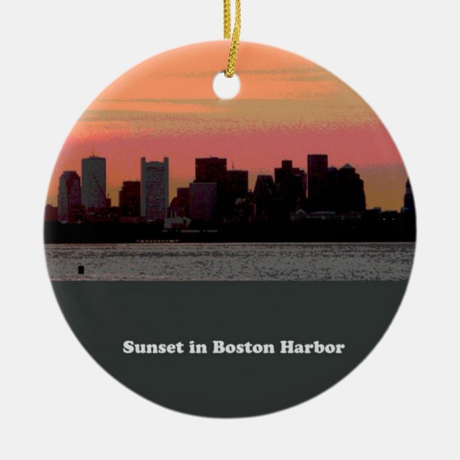 Sunset in Boston Harbour Ceramic Ornament (Front)