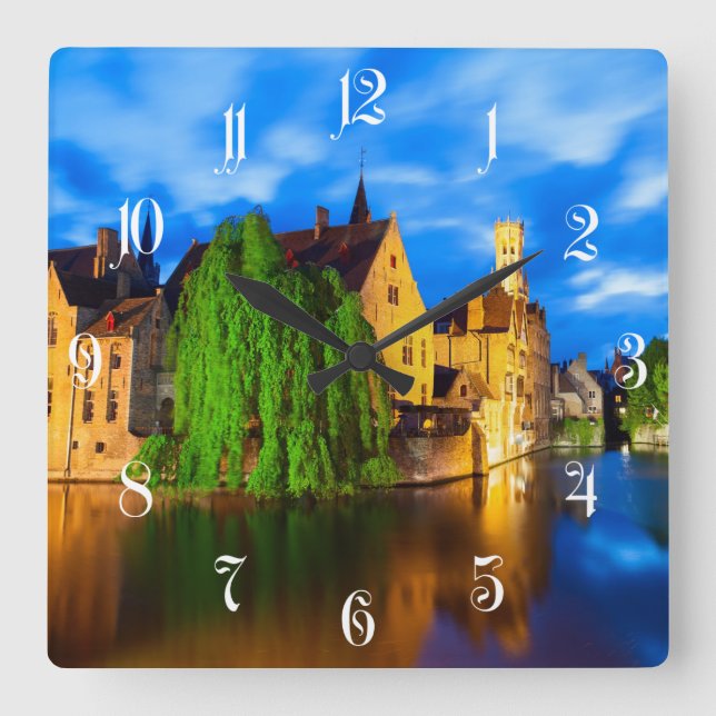 Sunset in Bruges. Belgium Square Wall Clock (Front)