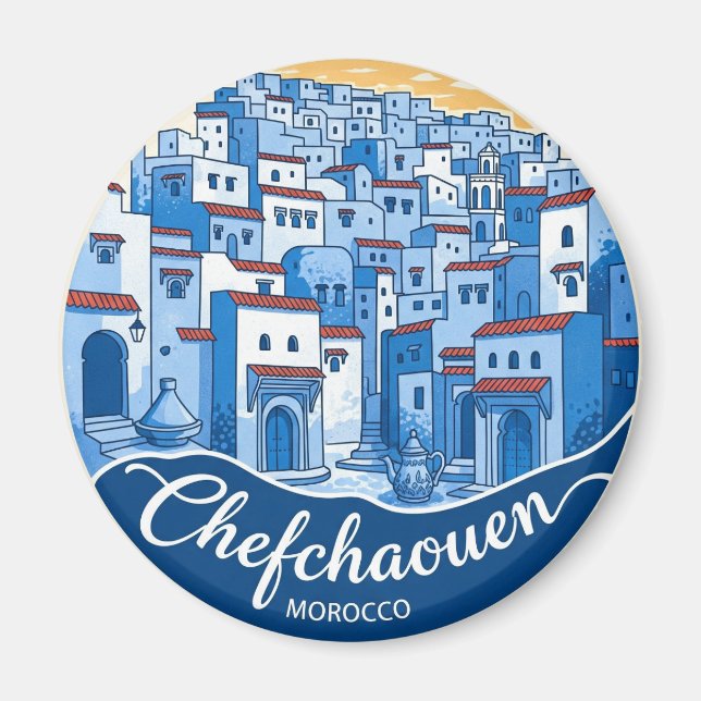 Sunset in Chefchaouen Morocco Travel Magnet (Front)