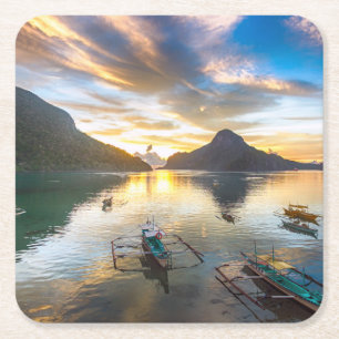 Sunset in El Nido Square Paper Coaster