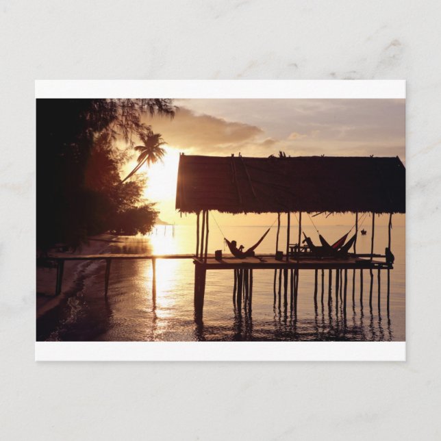Sunset in hammock on tropical island beach postcard (Front)