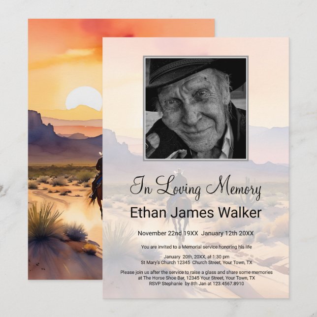 Sunset In Loving Memory Funeral Photo Invitation (Front/Back)