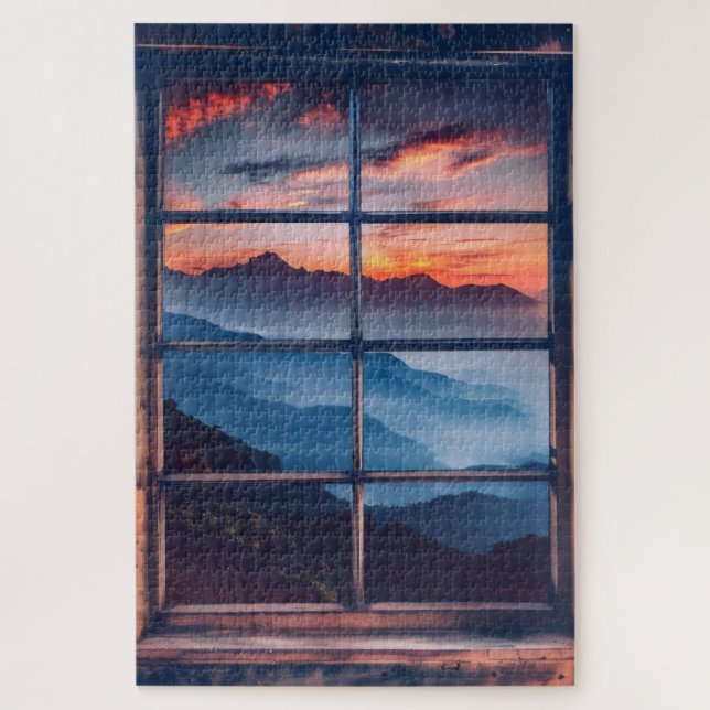 Sunset in Mountains Window View Jigsaw Puzzle (Vertical)