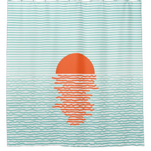 Sunset in ocean - striped background. line artsuns