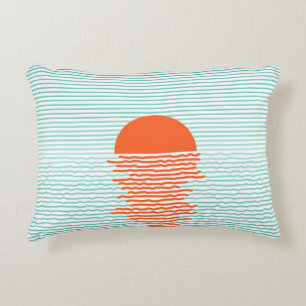 Sunset in ocean - striped background. line artsuns accent pillow