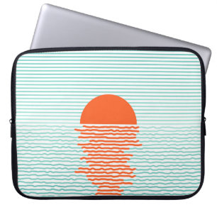 Sunset in ocean - striped background. line artsuns laptop sleeve