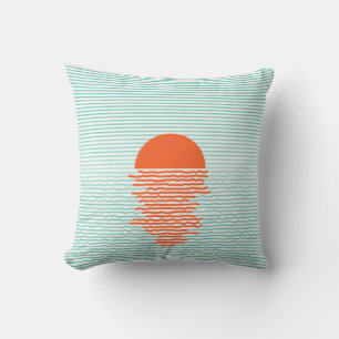 Sunset in ocean - striped background. line artsuns throw pillow