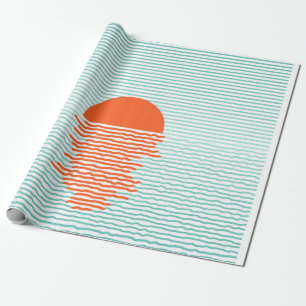 Sunset in ocean - striped background. line artsuns wrapping paper