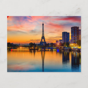 Sunset in Paris, France. Eiffel Tower on Seine  Postcard