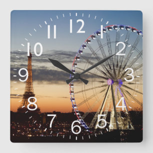 Sunset in Paris Square Wall Clock