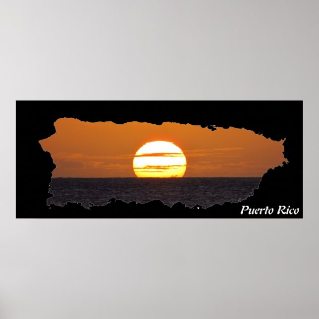 Sunset in Puerto Rico Island Map Poster (Front)