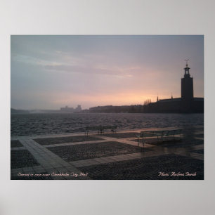 Sunset in rain over Stockholm City Hall 1, Suns... Poster
