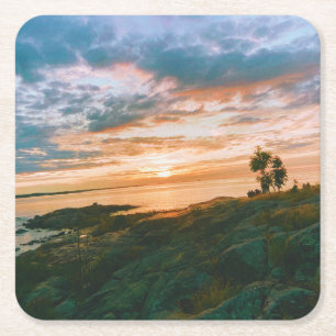 Sunset in Roslagen - Oregrund - Sweden Square Paper Coaster