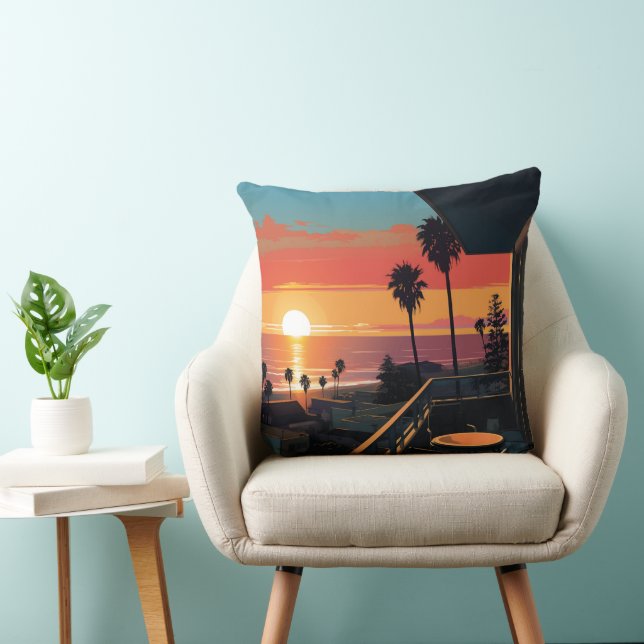 SUNSET IN SANTA MONICA #1 THROW PILLOW (Chair)