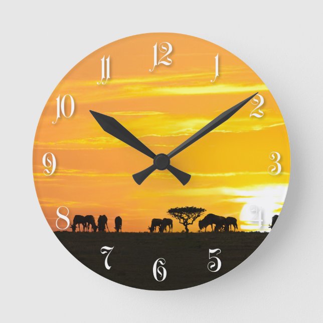 Sunset in Serengeti Round Clock (Front)