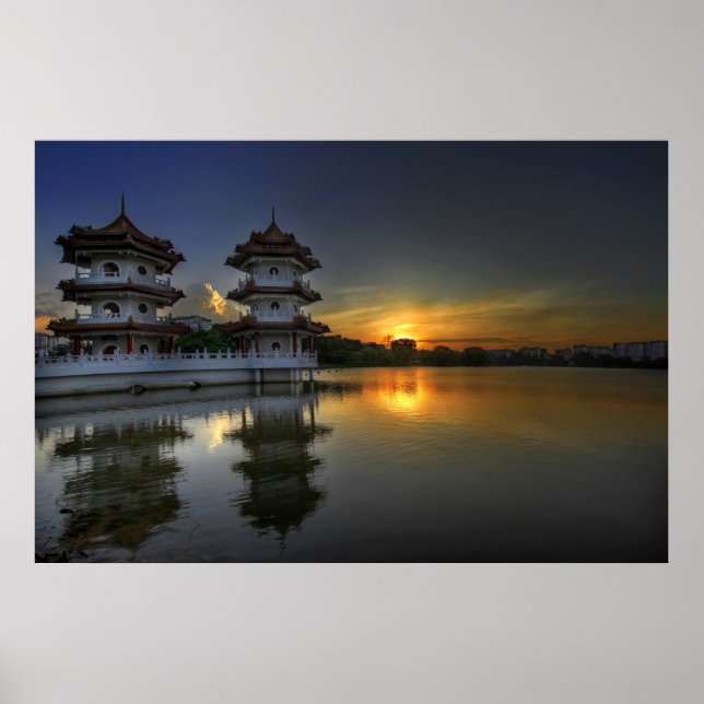 Sunset in Singapore Chinese Garden Poster (Front)